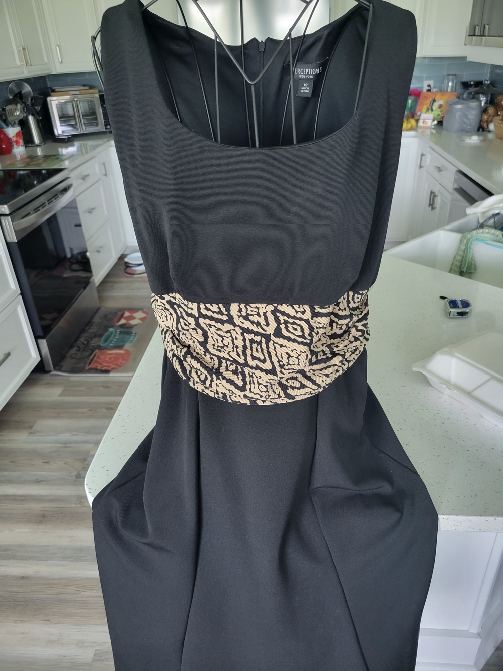 Perceptions Black Dress And Jacket with Beige Patterned Waist